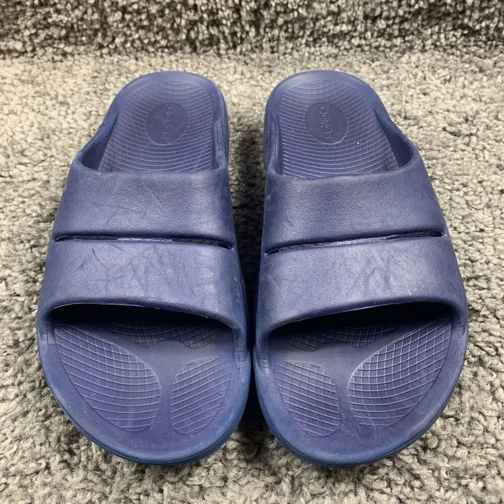 Oofos Ooah Men's 10 Womens 12 Navy Slide Sandal Comfort Slip-On Summer Slippers
